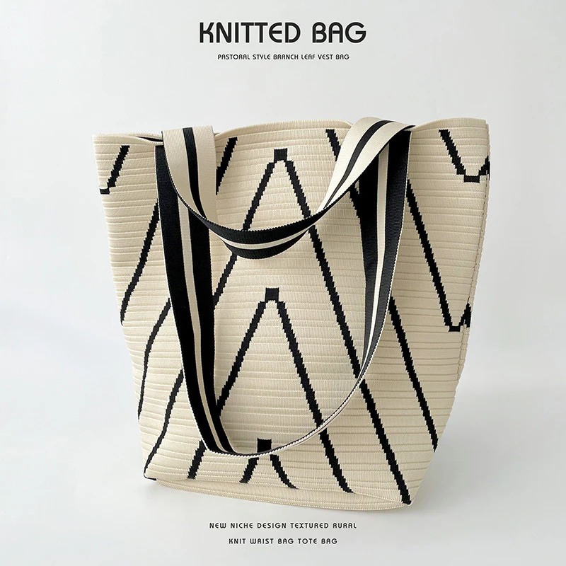 Corrugated double-face knitted shoulder bag handbag knitted bag - Image 4