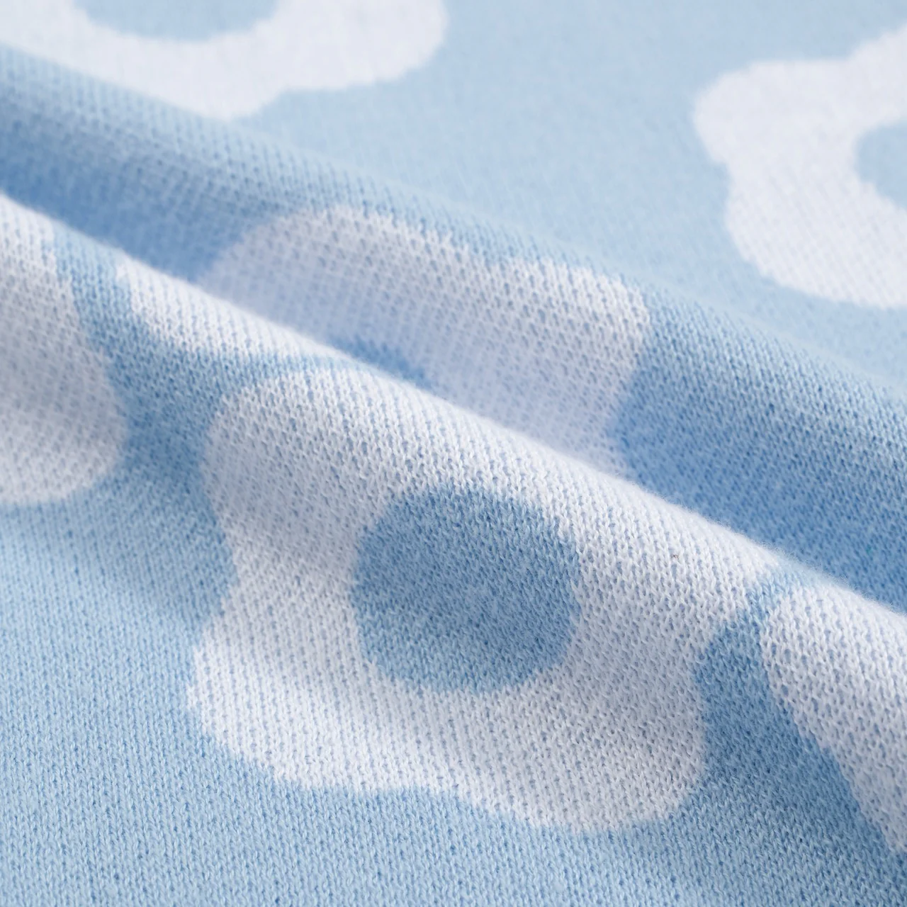 Men's 60s Light Blue Knit Polo Shirt – White Retro Floral Pattern - Image 2