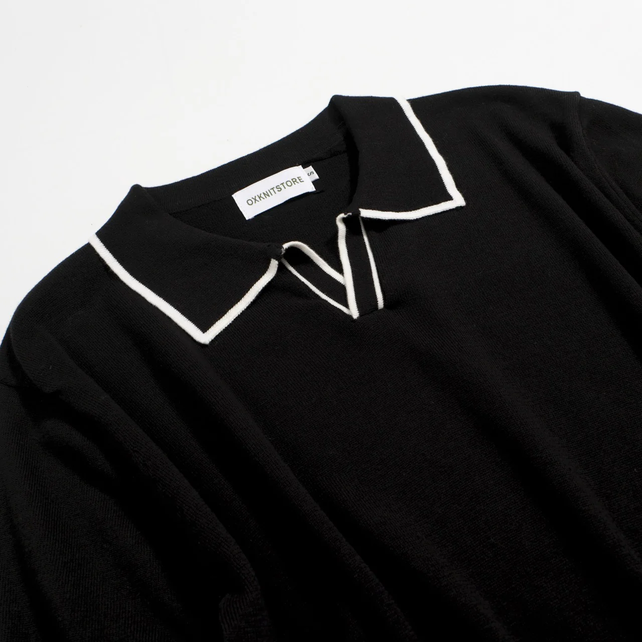 Men's 70s Black Mod Polo – Contrast Tipped Retro Knit Shirt - Image 10