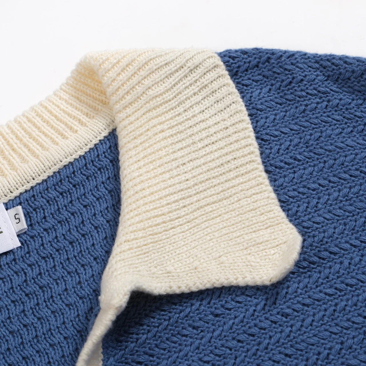 Men's 70s Knit Polo Shirt – Wide Collar Retro Short Sleeve in Blue - Image 4