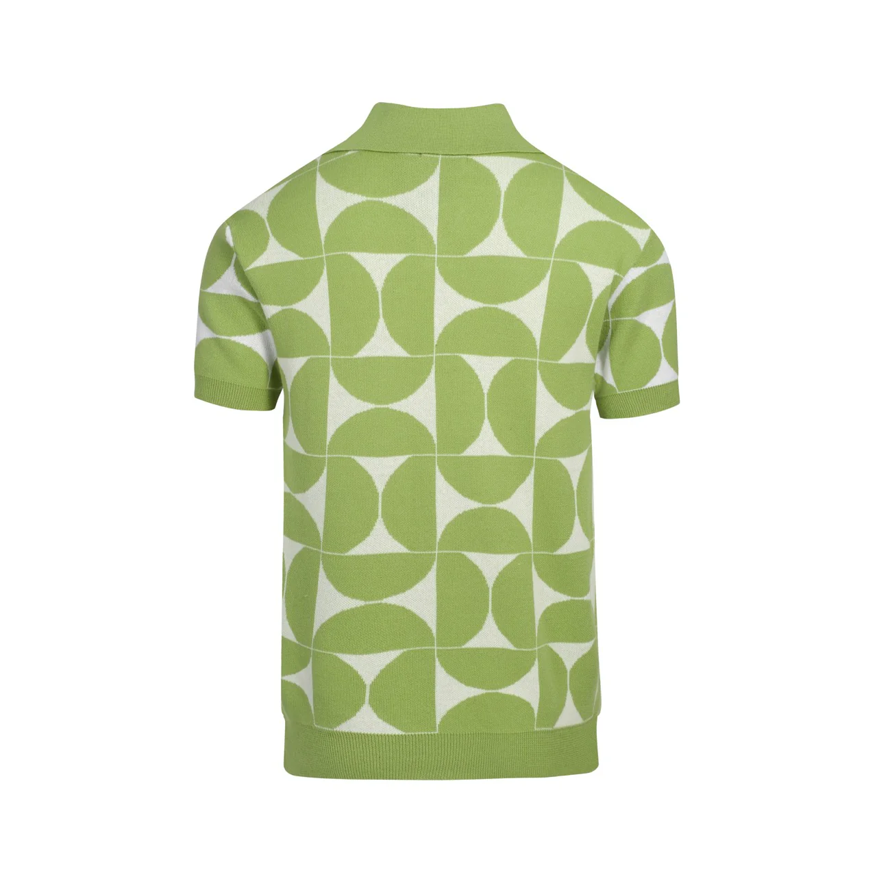 Men's Retro Knit Polo – Vintage Green Geometric Button-Up Shirt - Image 3