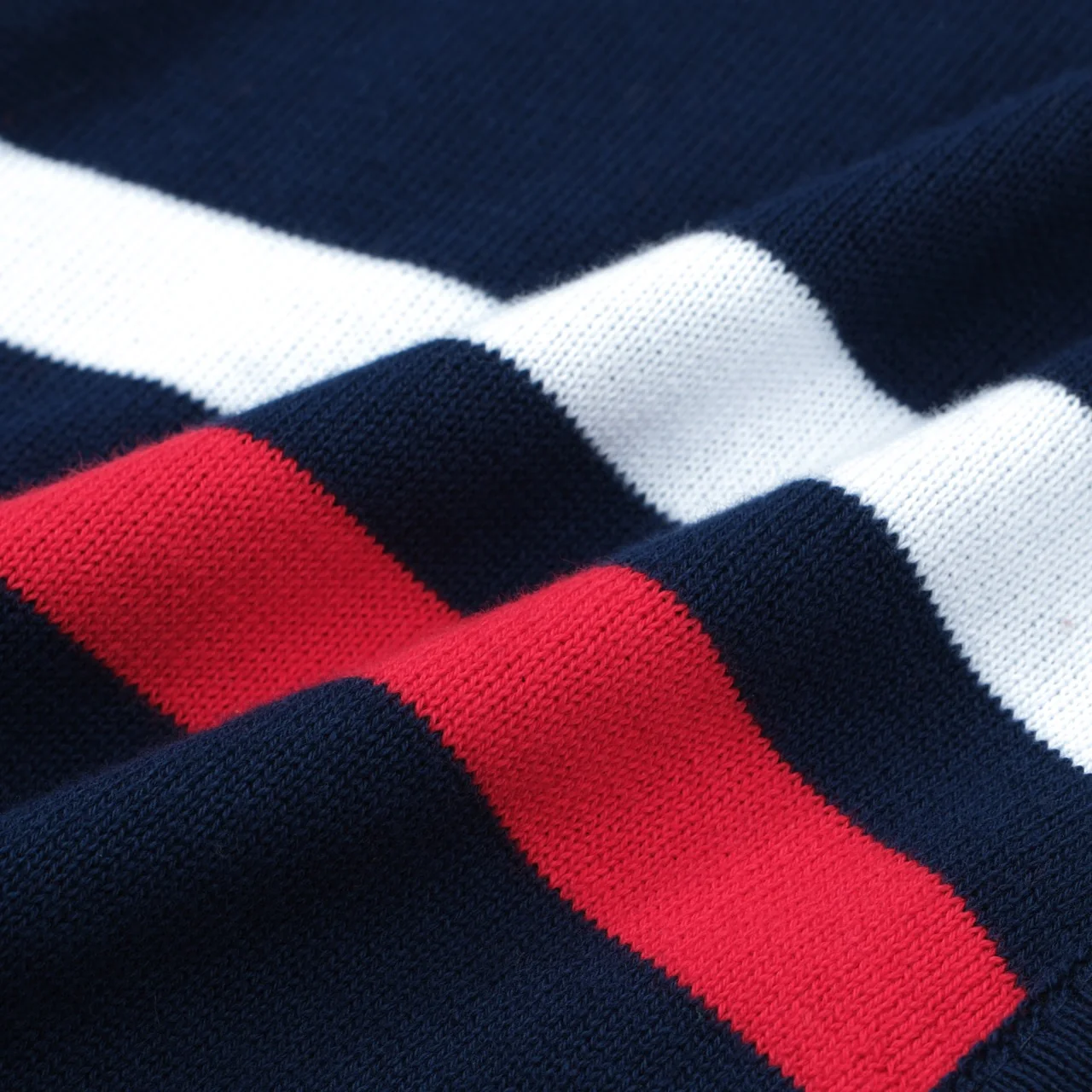 Men’s Retro 1970s Zip-Up Knit Jacket – Vintage Navy with Red & White Stripes - Image 2