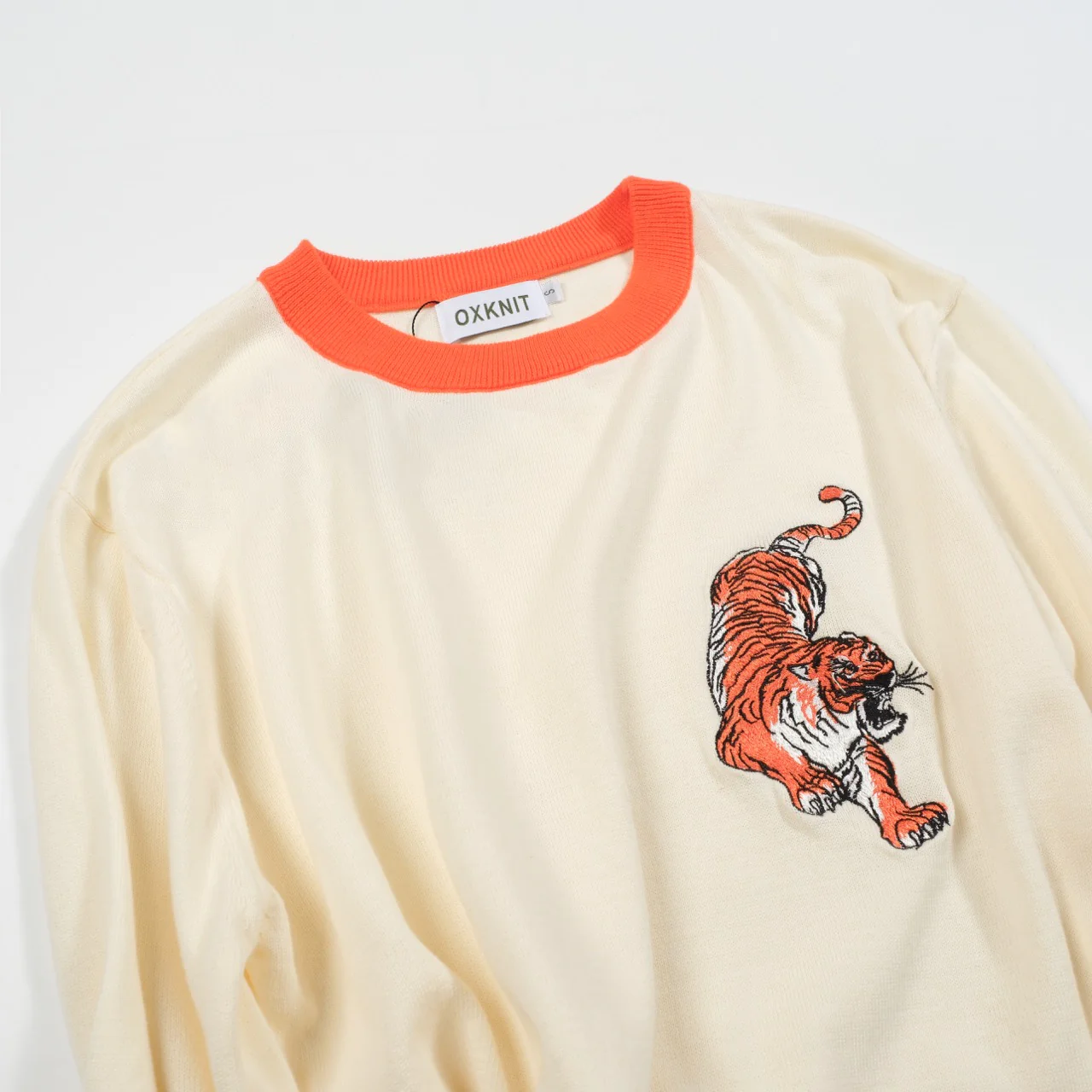 Men’s Cream Knitwear – Embroidered animal with Orange Trim - Image 8