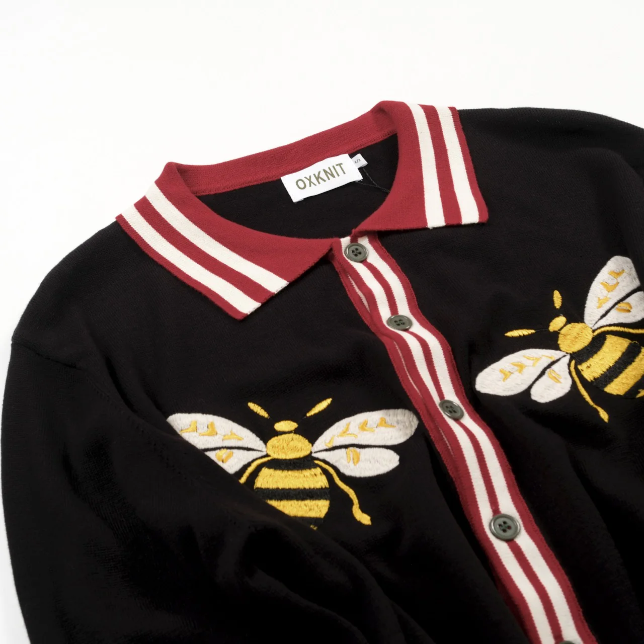 Men's Black Bee Patterned Artistic Retro Design Jacquard Knitted Cardigan - Image 10