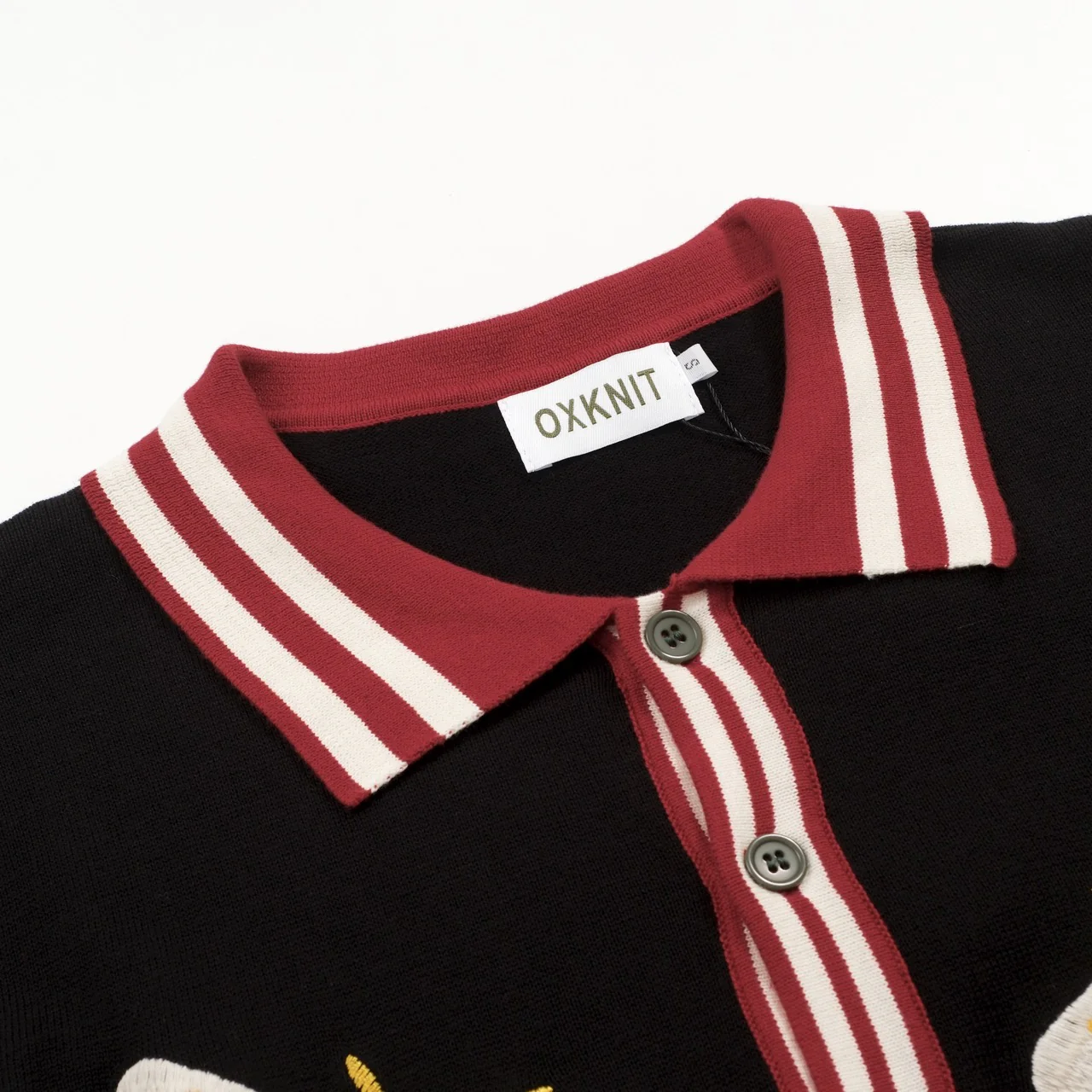 Men's Black Bee Patterned Artistic Retro Design Jacquard Knitted Cardigan - Image 4