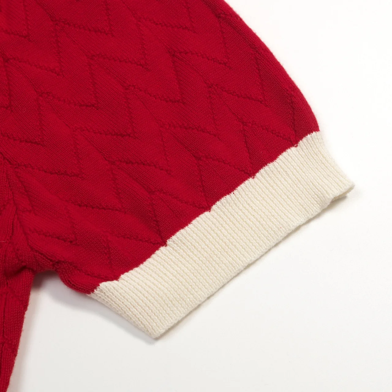 Men's Red Retro Zigzag Knit Polo Sweater - Image 7