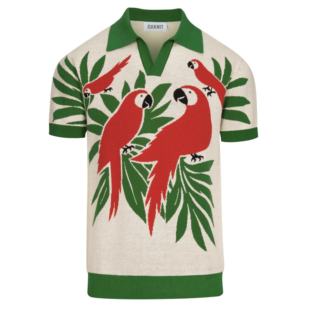 Men's green plant Hummingbird knit V-neck polo