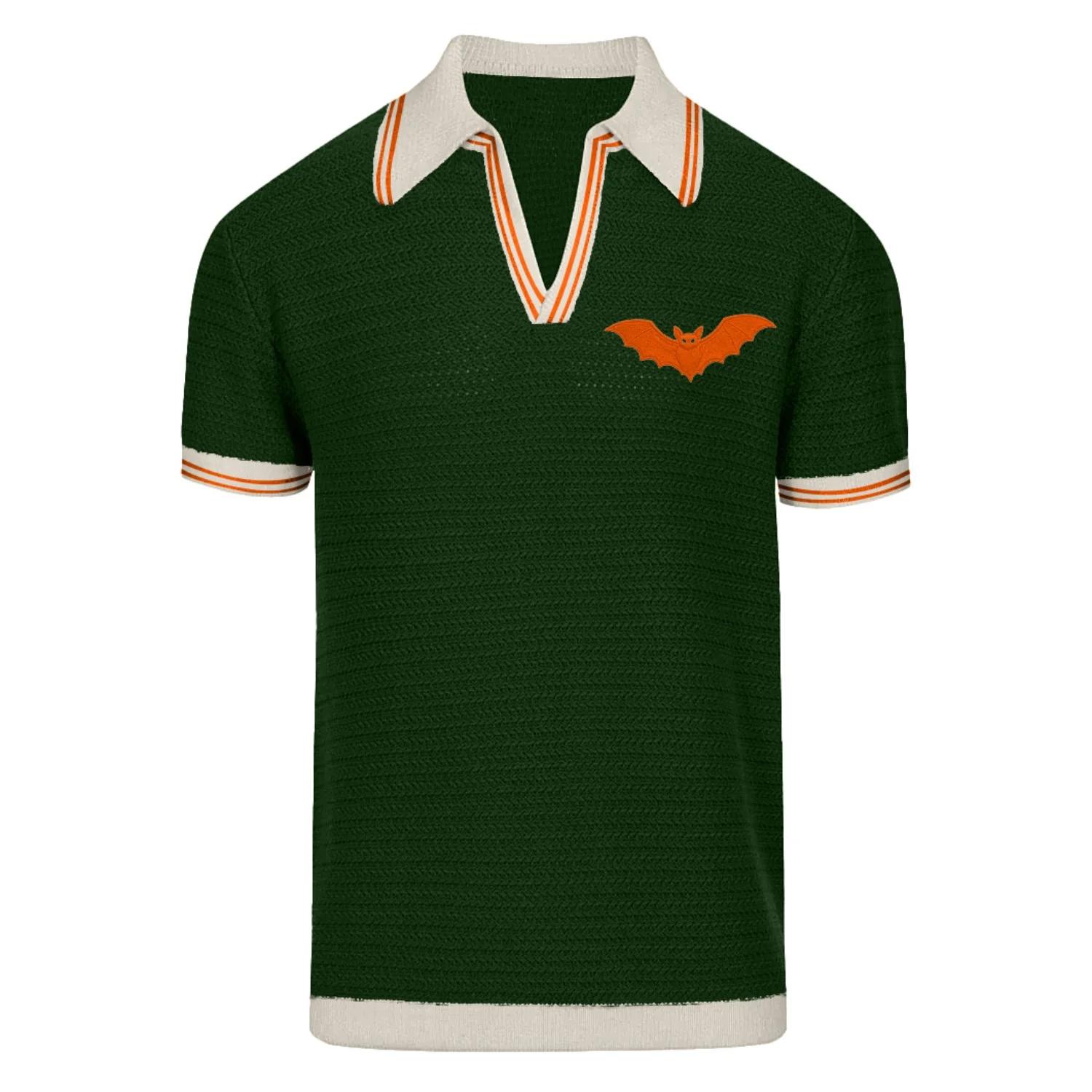 Men's Green Retro Minimalist Bat Embroidery Polo Knit Shirt