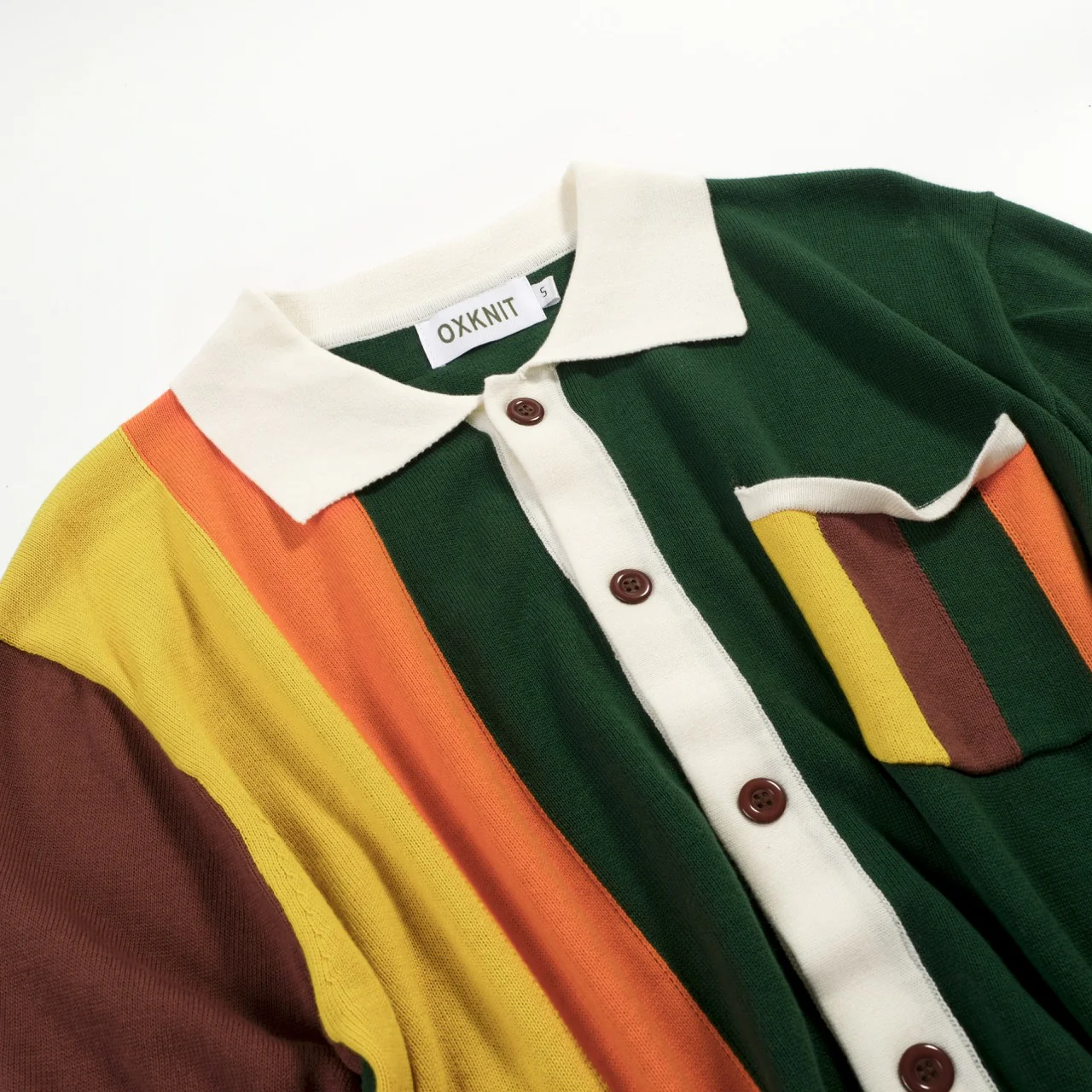 Men's green striped retro jacquard knit shirt - Image 6