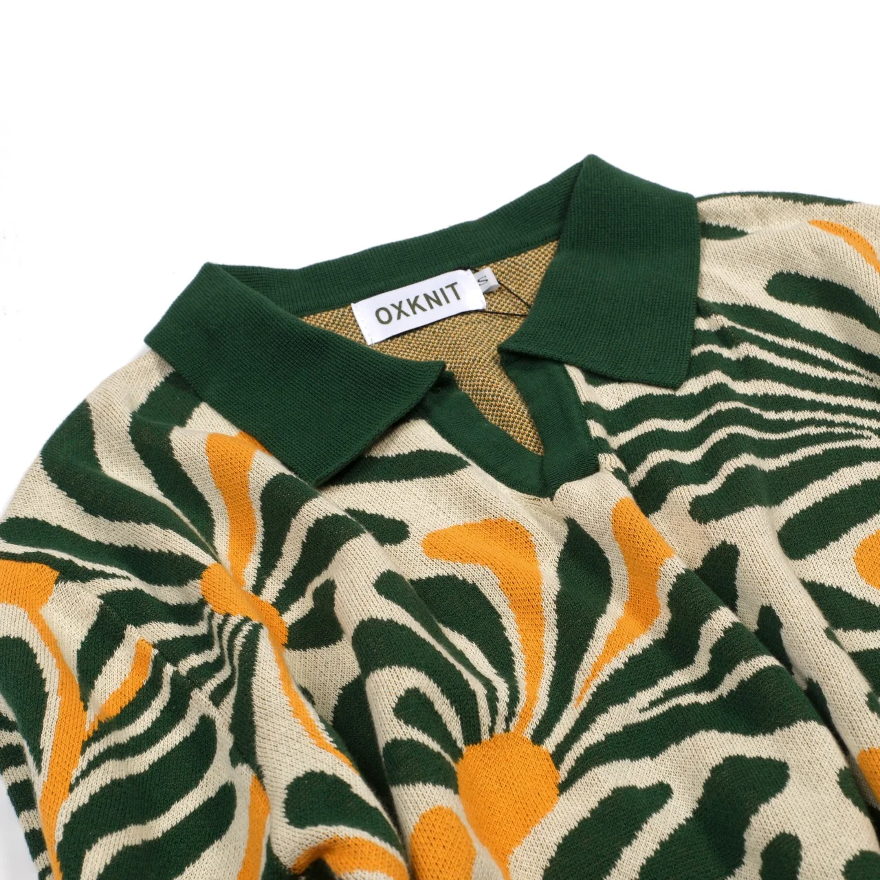 Men's off-white retro art floral jacquard knit polo shirt - Image 6