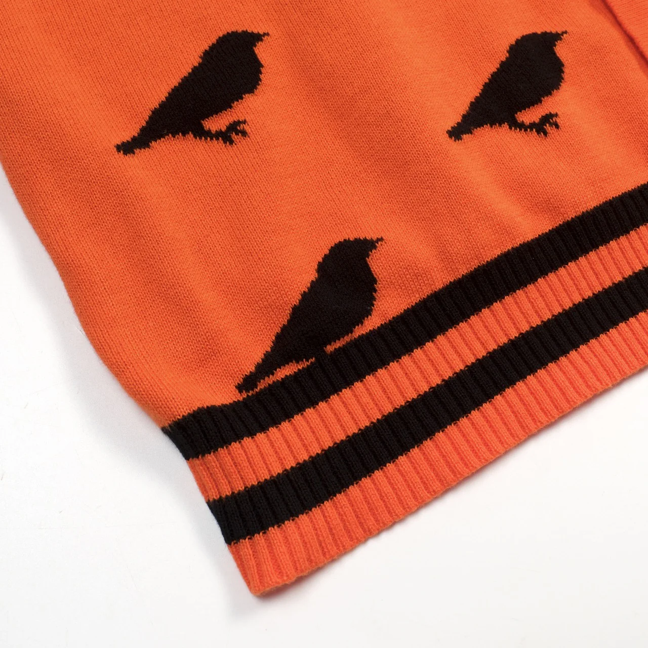 Men's Orange Bird Art Retro Jacquard Knit Shirt - Image 7