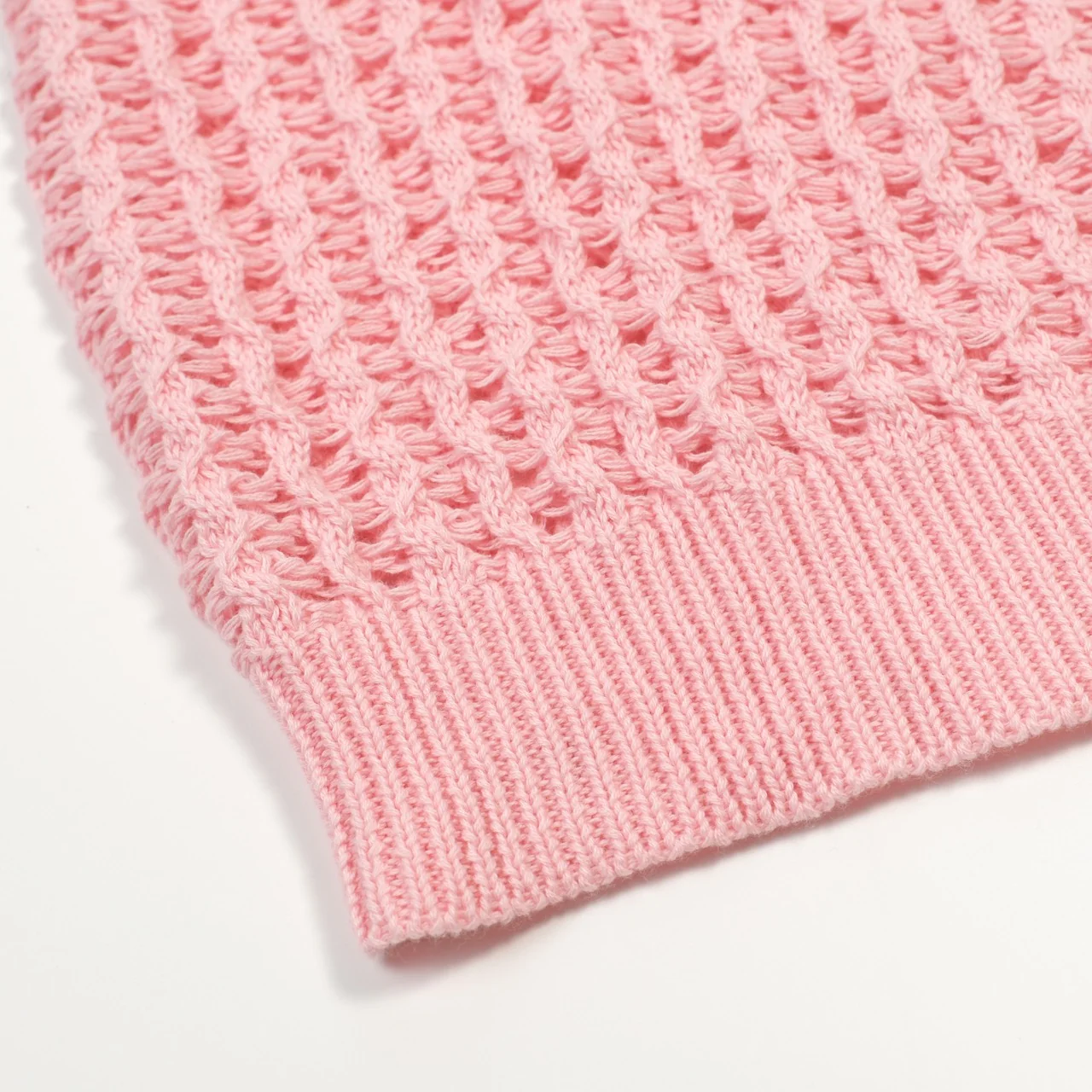 Men's Pink Retro Cable Knit Twisted Hollow-Out Knit Polo Shirt - Image 8