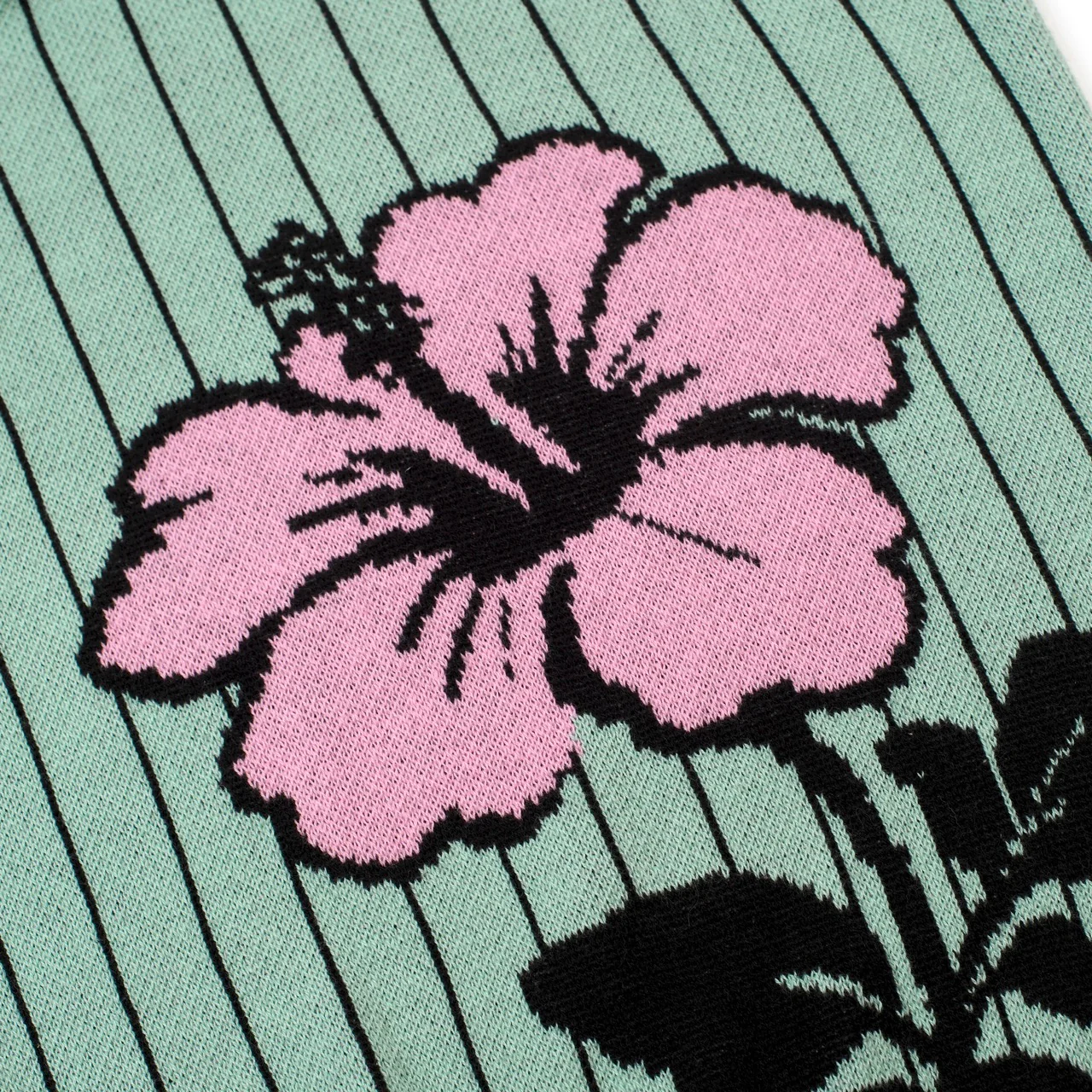 Men's Teal Retro Striped Floral Art Jacquard Polo Knit Shirt - Image 2