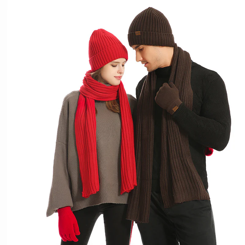 Solid Color Woolen Hat Scarf Gloves Three-Piece Set - Image 7