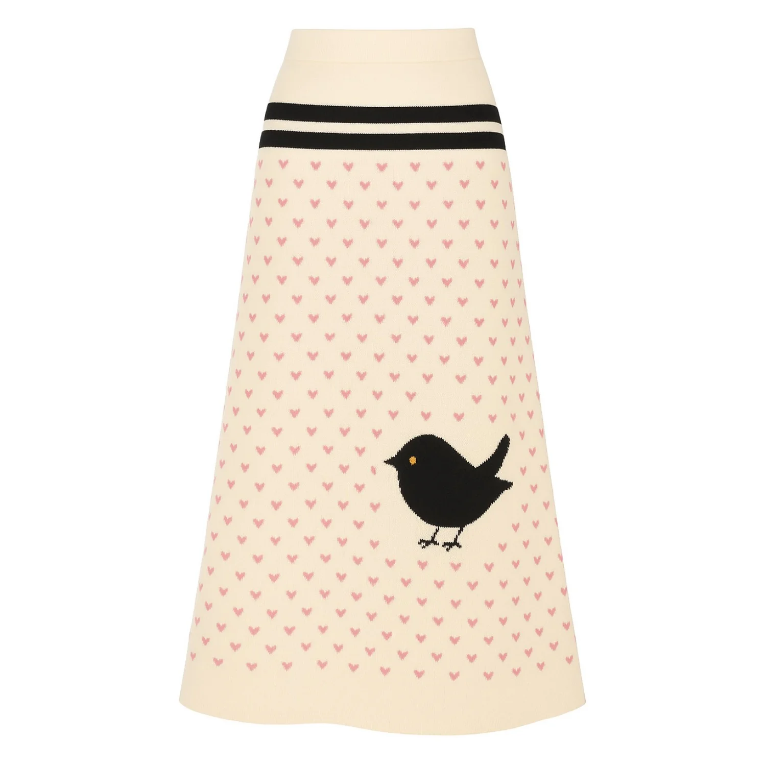 Women white apricot retro heart pattern bird jacquard skirt