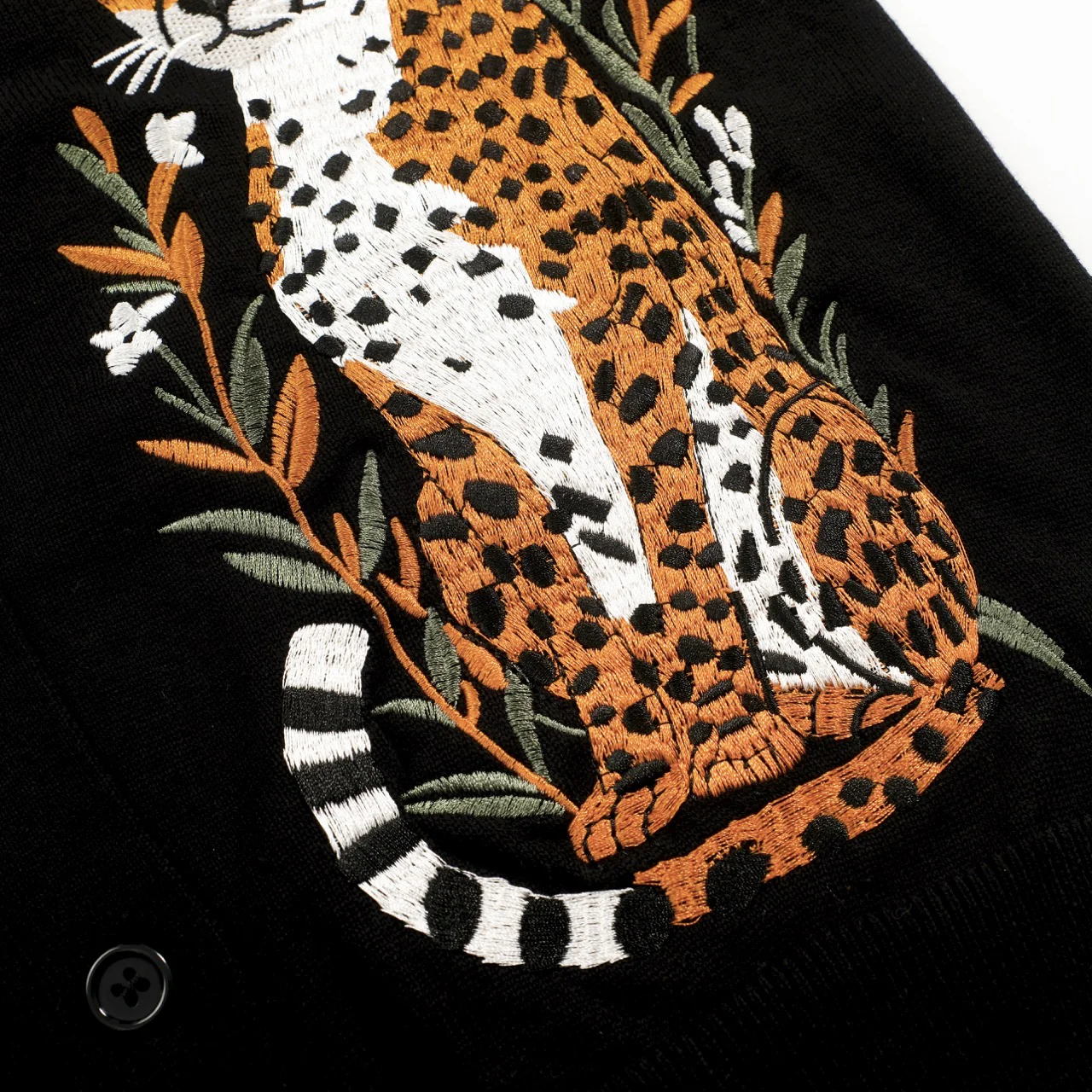 Women's black cheetah embroidered knitted cardigan - cropped length - Image 6