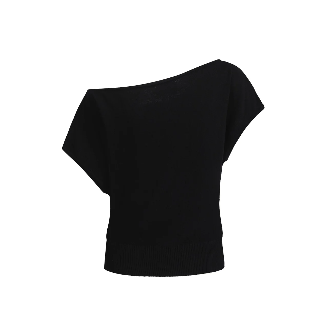 Women's black cross shoulder knit T-shirt - Cropped Length - Image 3