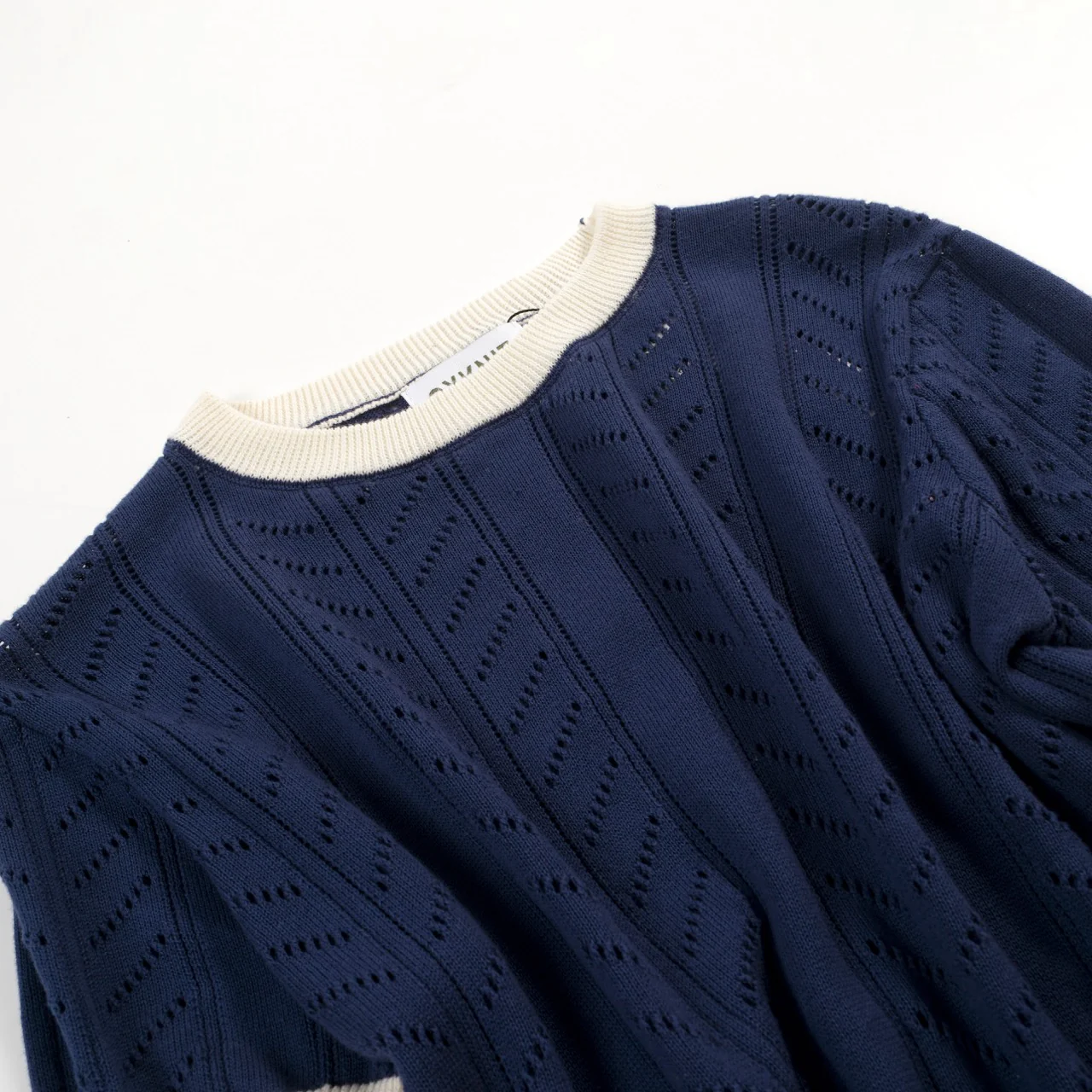 Women's Dark Blue Simple Retro Classic Jacquard Knit T-shirt - Image 7