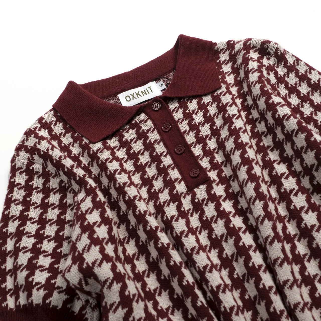 Women's Dark burgundy Classic Retro Jacquard Knit T-shirt - Image 6