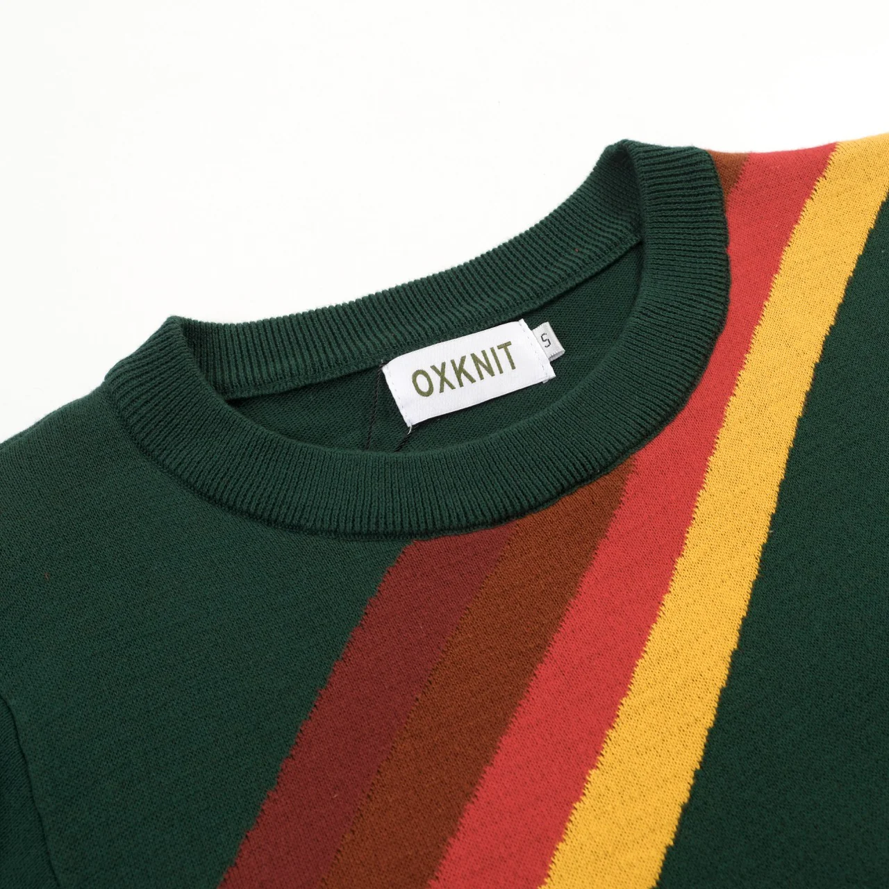 Women's Green Striped Classic Retro Jacquard Knit T-Shirt - Image 3