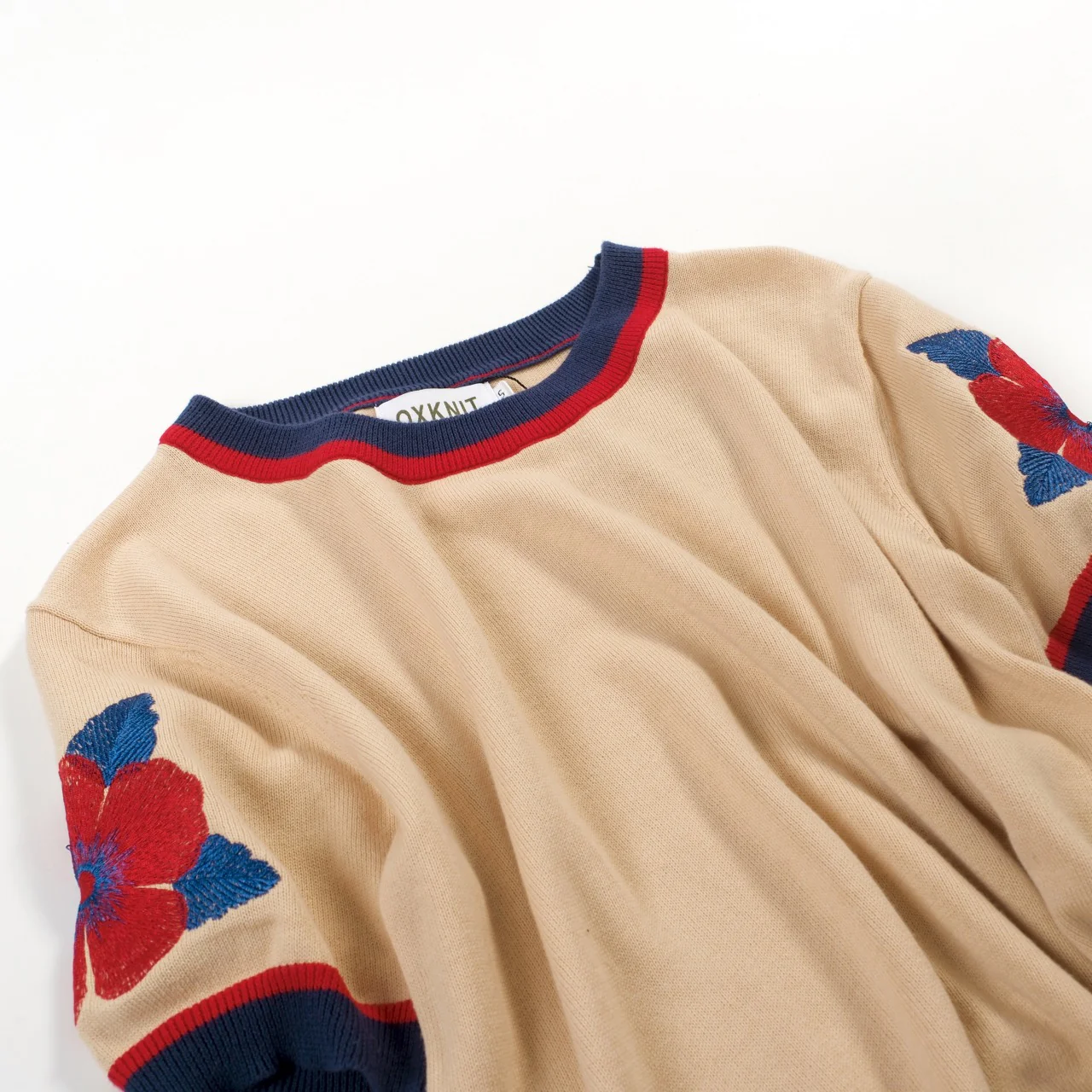 Women's Khaki Floral Jacquard Knit T-Shirt - Image 5