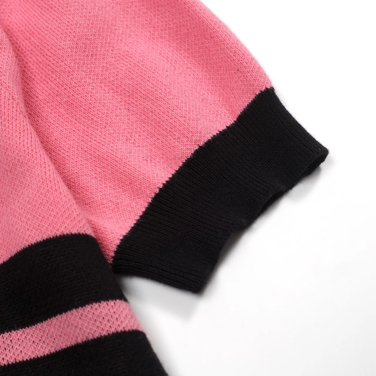 Women's pink striped doll collar bow knit T-shirt - Image 6