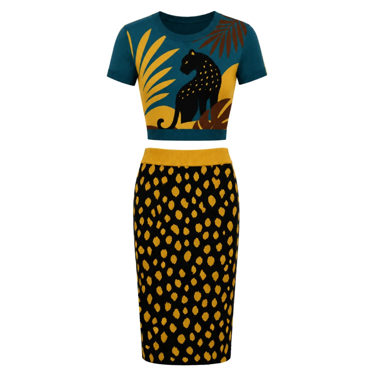 Women's Retro Safari Tropical Jacquard Dress Set