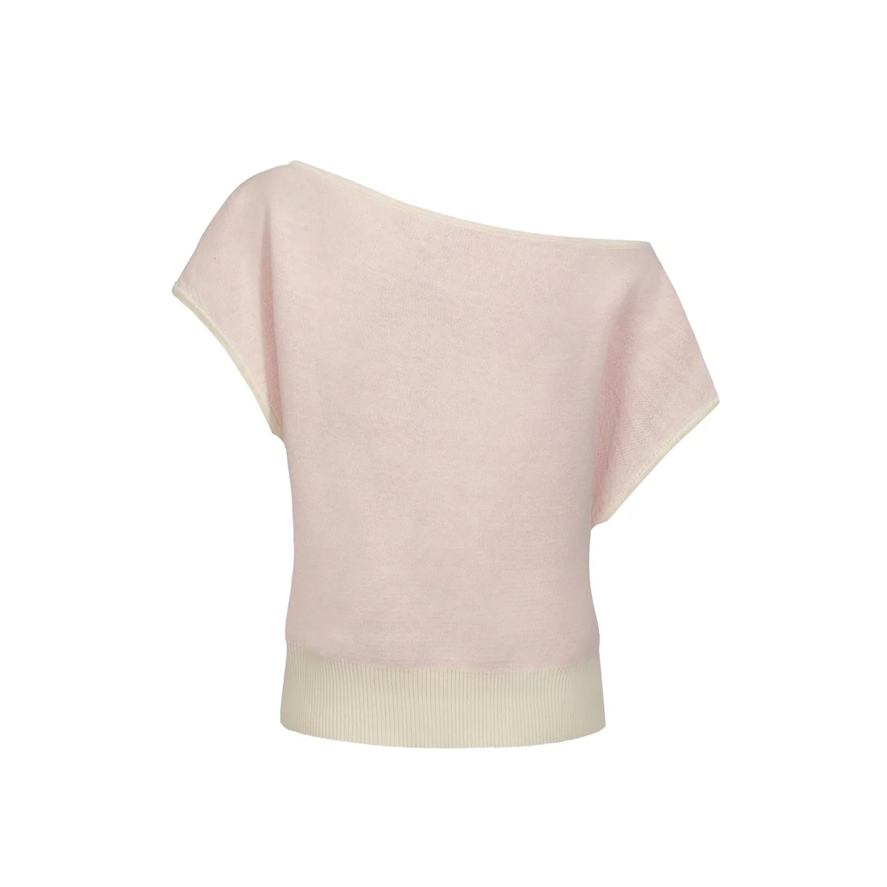 Women's white apricot skew shoulder knit T-shirt - Cropped Length - Image 3