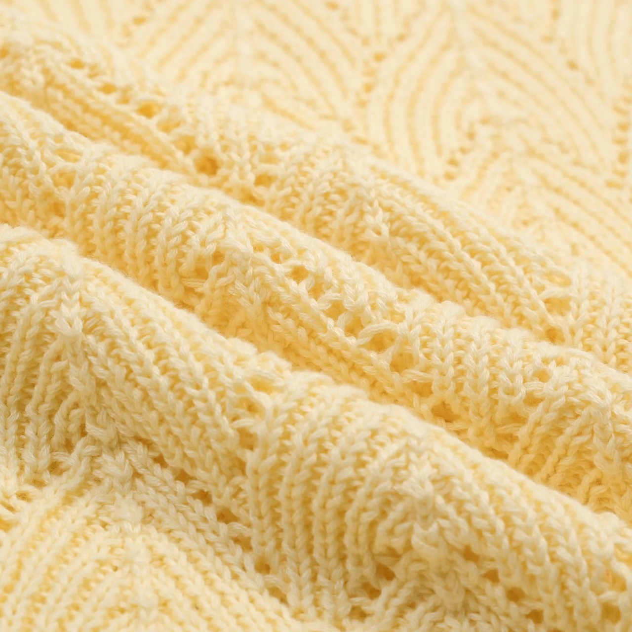 Women's Yellow Hollow-Out Textured Knit Off-Shoulder T-Shirt - Cropped Length - Image 2